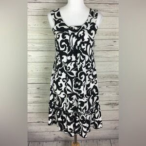 Enfocus Studio Women's Black White Sleeveless Tiered Stretch Shift Dress